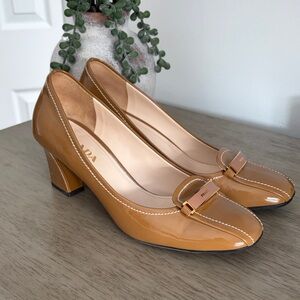 Prada Camel Patent Leather Heels
